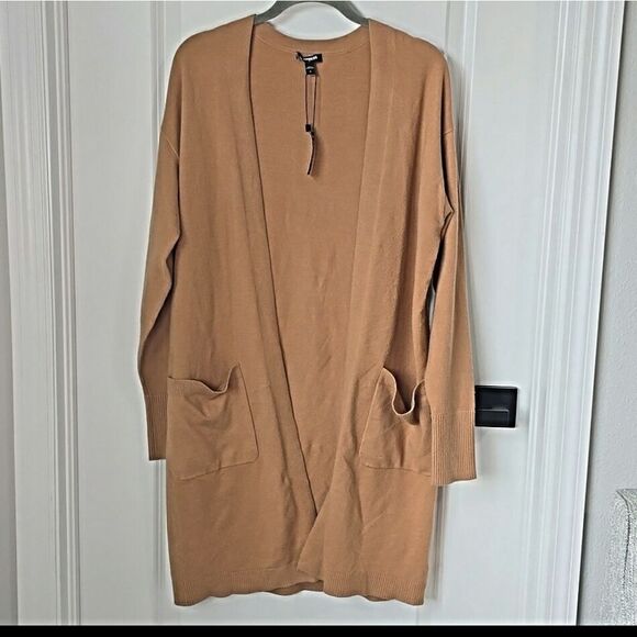 Express Factory Dark Camel Tan Open Front Long Cardigan - Size Small - Picture 1 of 8